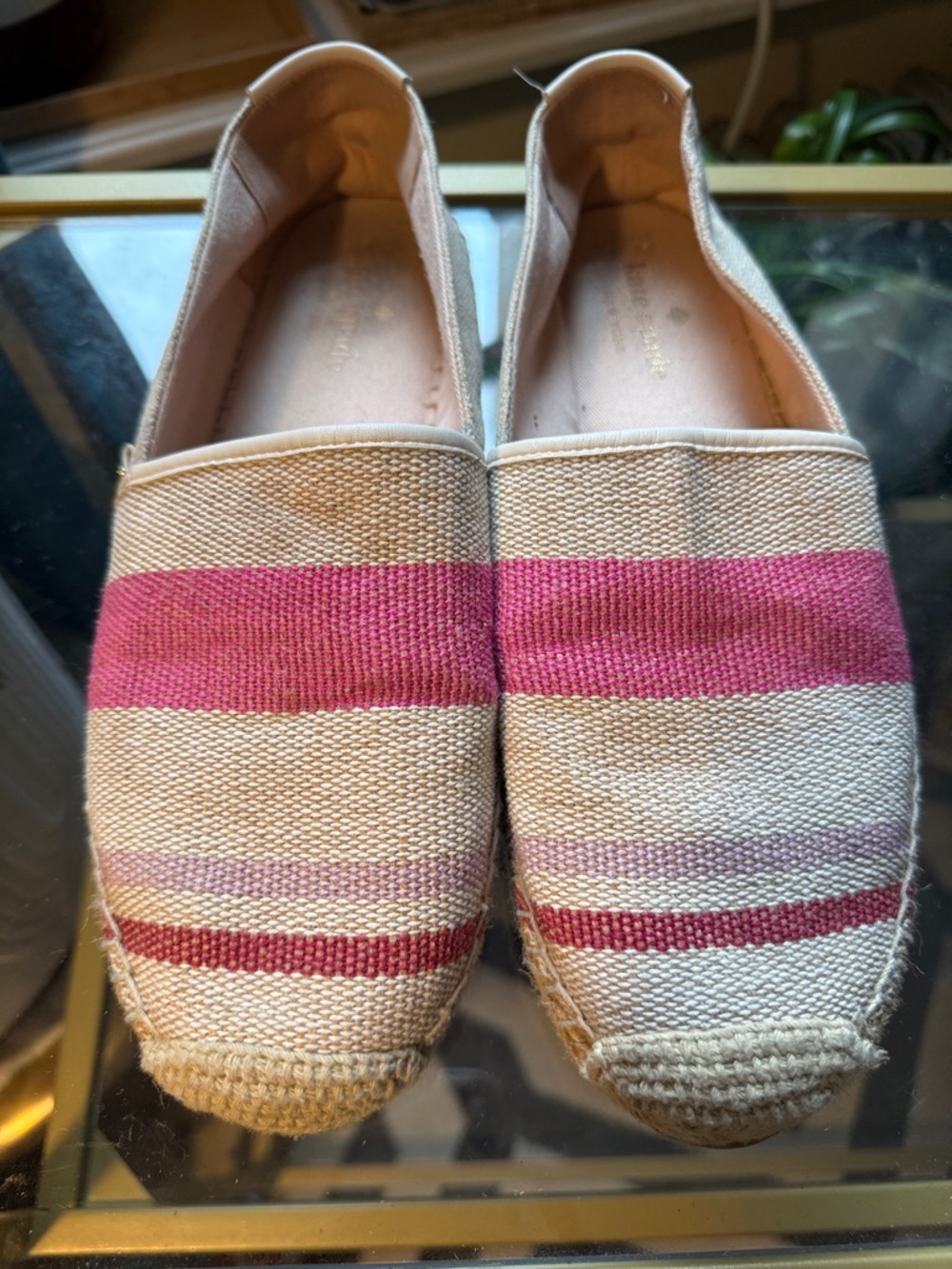 kate spade Pink and Natural Striped Canvas Espadrilles